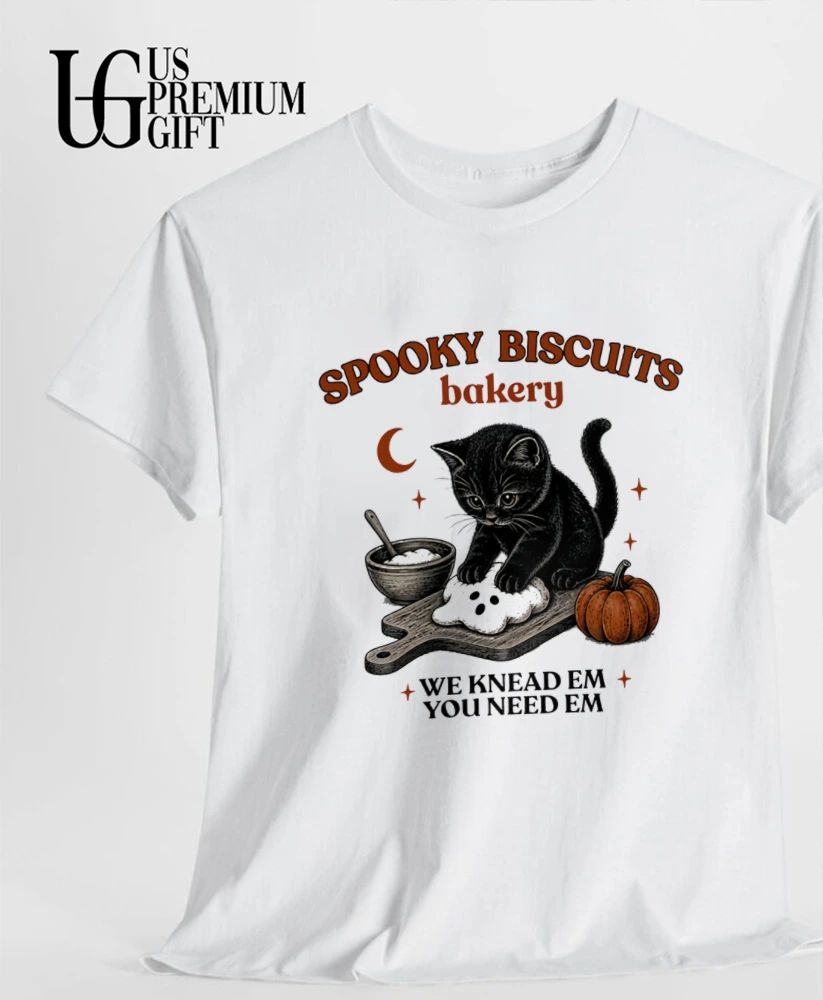Black Cat Halloween spooky biscuits bakery we knead em you need em shirt