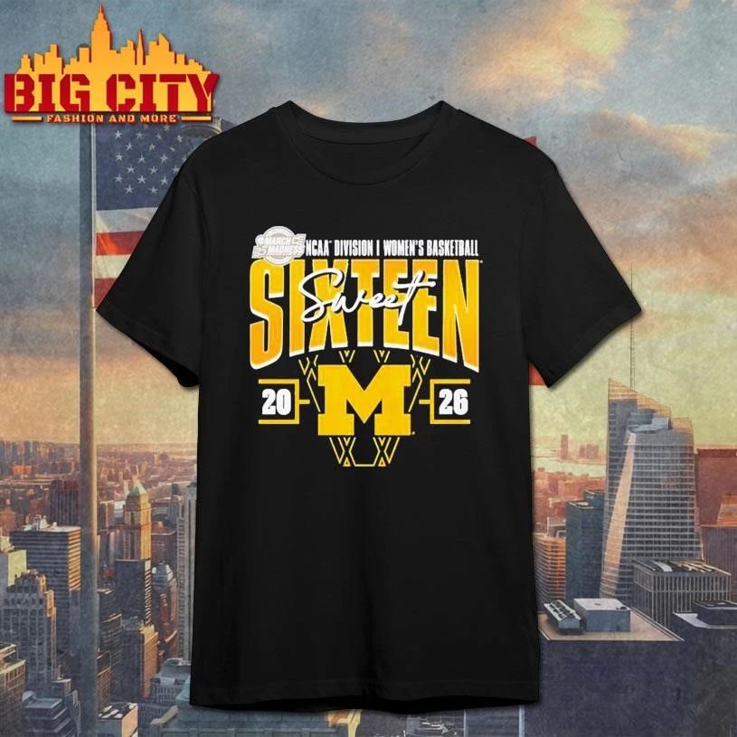 Michigan Wolverines 2026 NCAA Women’s Basketball Tournament March Madness Sweet 16 Court Shot Shirt