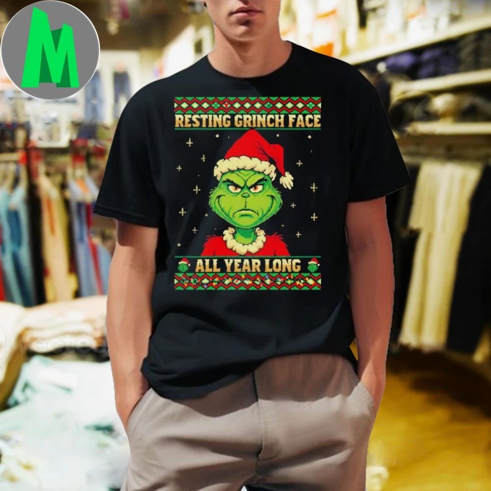 Resting Grinch Face All Year Holiday Knit T-Shirt