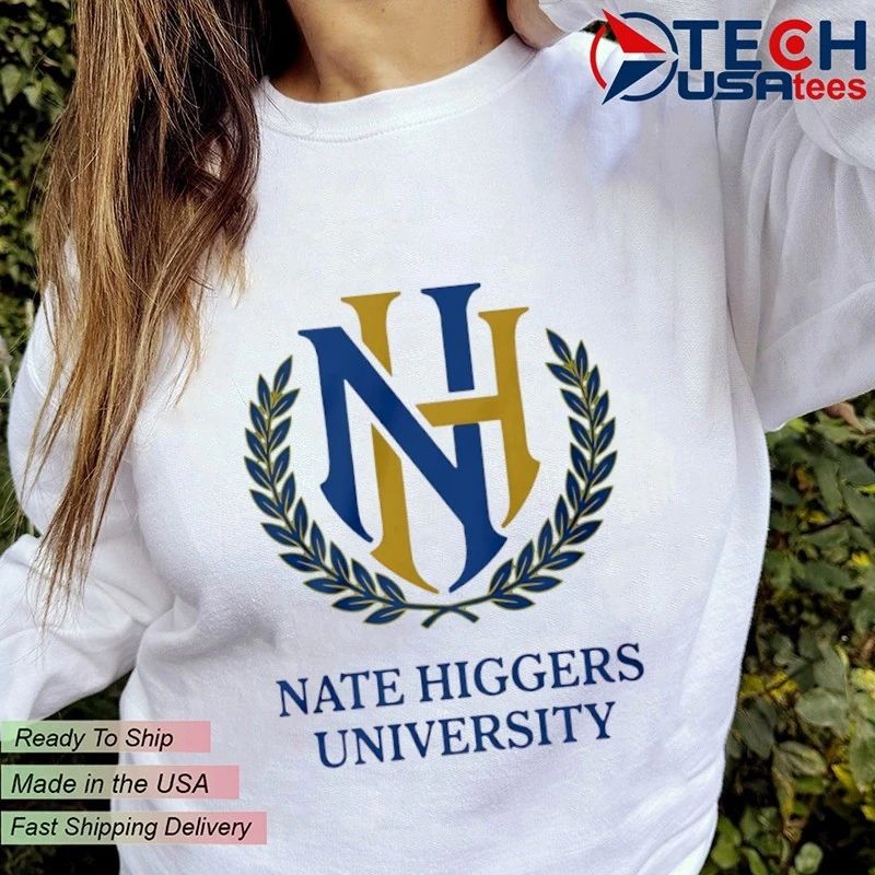 Nate Higgers University logo shirt