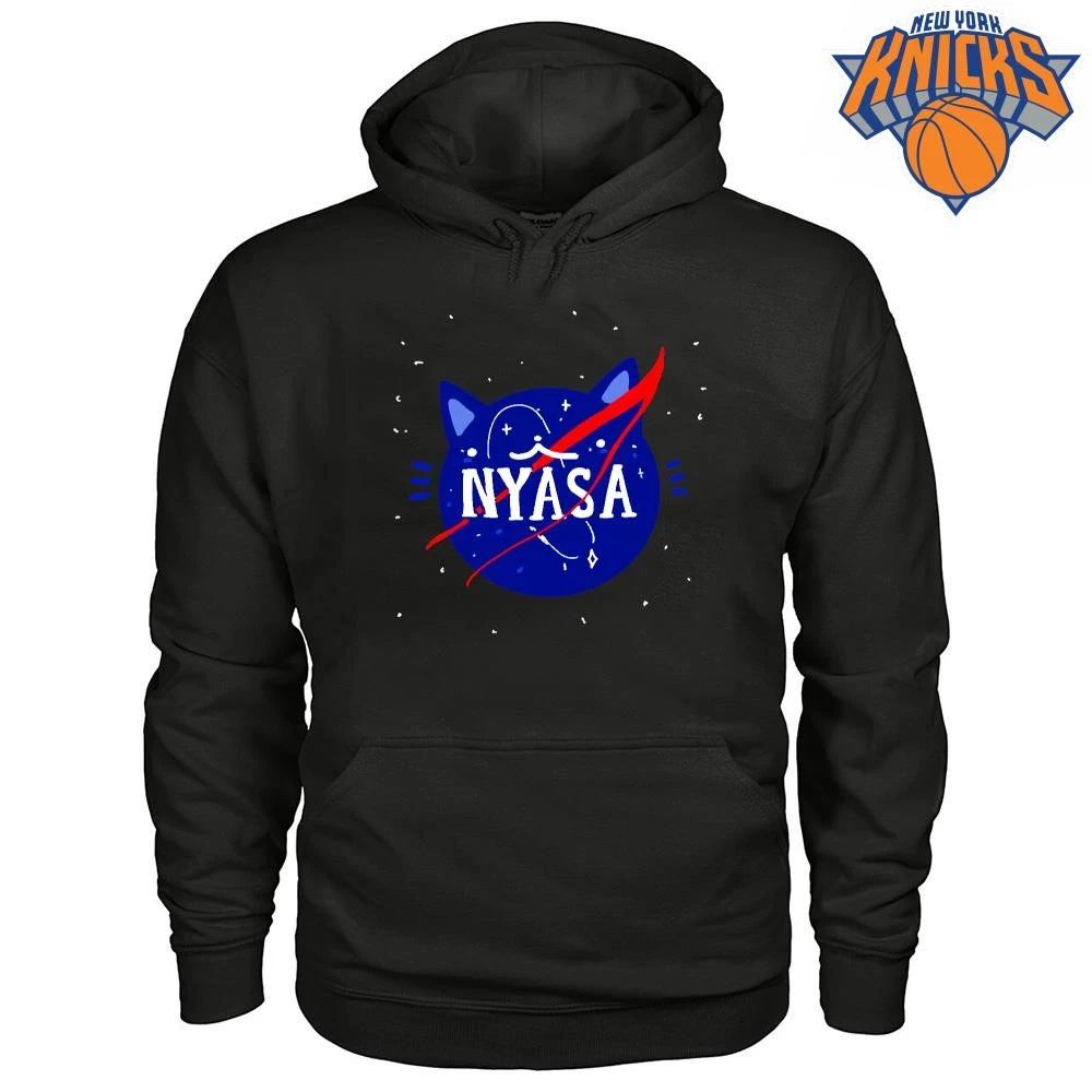 Nyasa Cute Blue Cat NASA Space Parody Logo Shirt