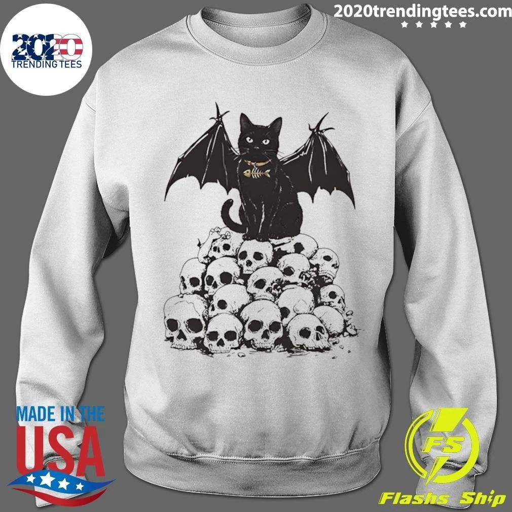Black Bat Human Skulls Bone Fish Charm Shirt