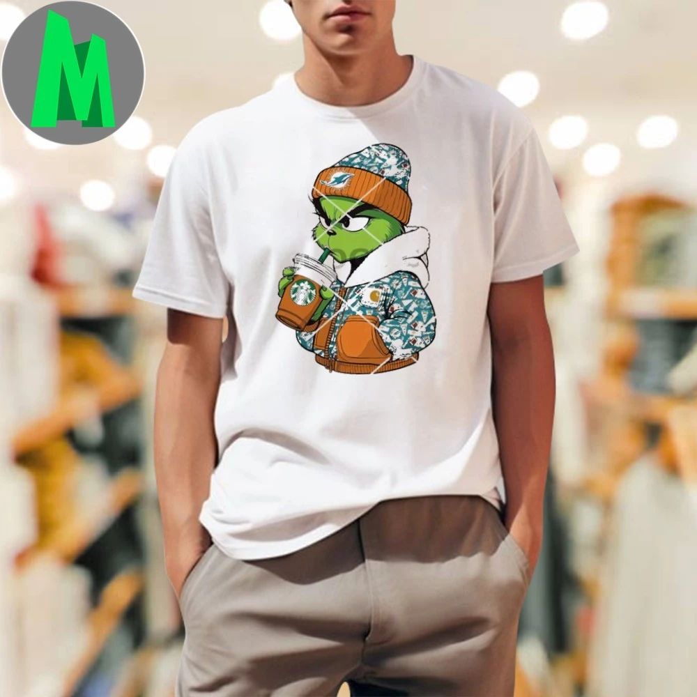 Carhartt Grinch Miami Dolphins Drink Starbucks Coffee Grinchmas Logo Shirt