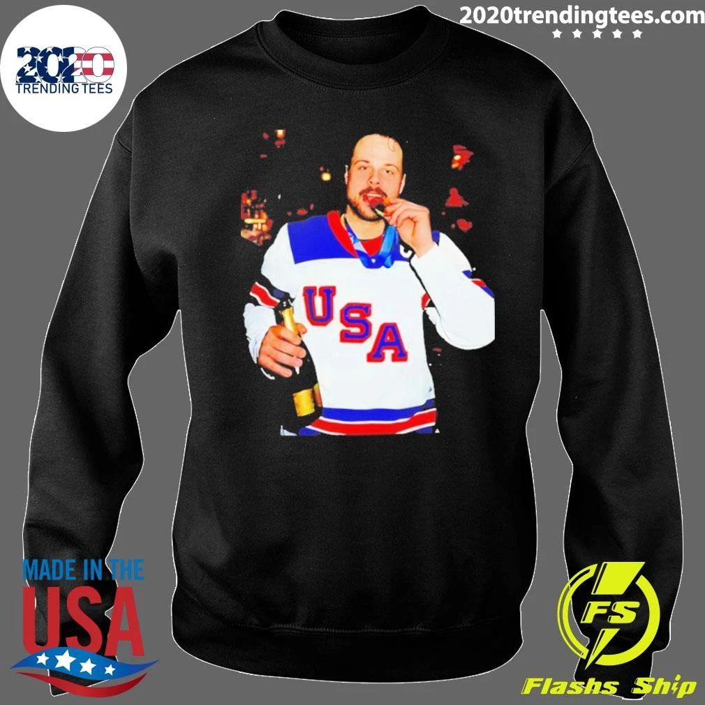 Auston Matthews Usa Hockey Champions Medal And Beer Shirt