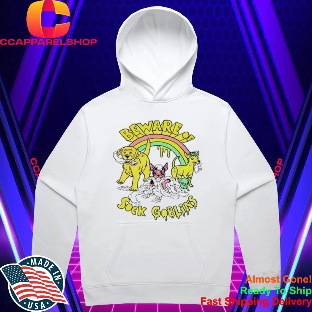Beware Of Sock Goblins Cute Puppies Rainbow Dogs Eating Socks Shirt