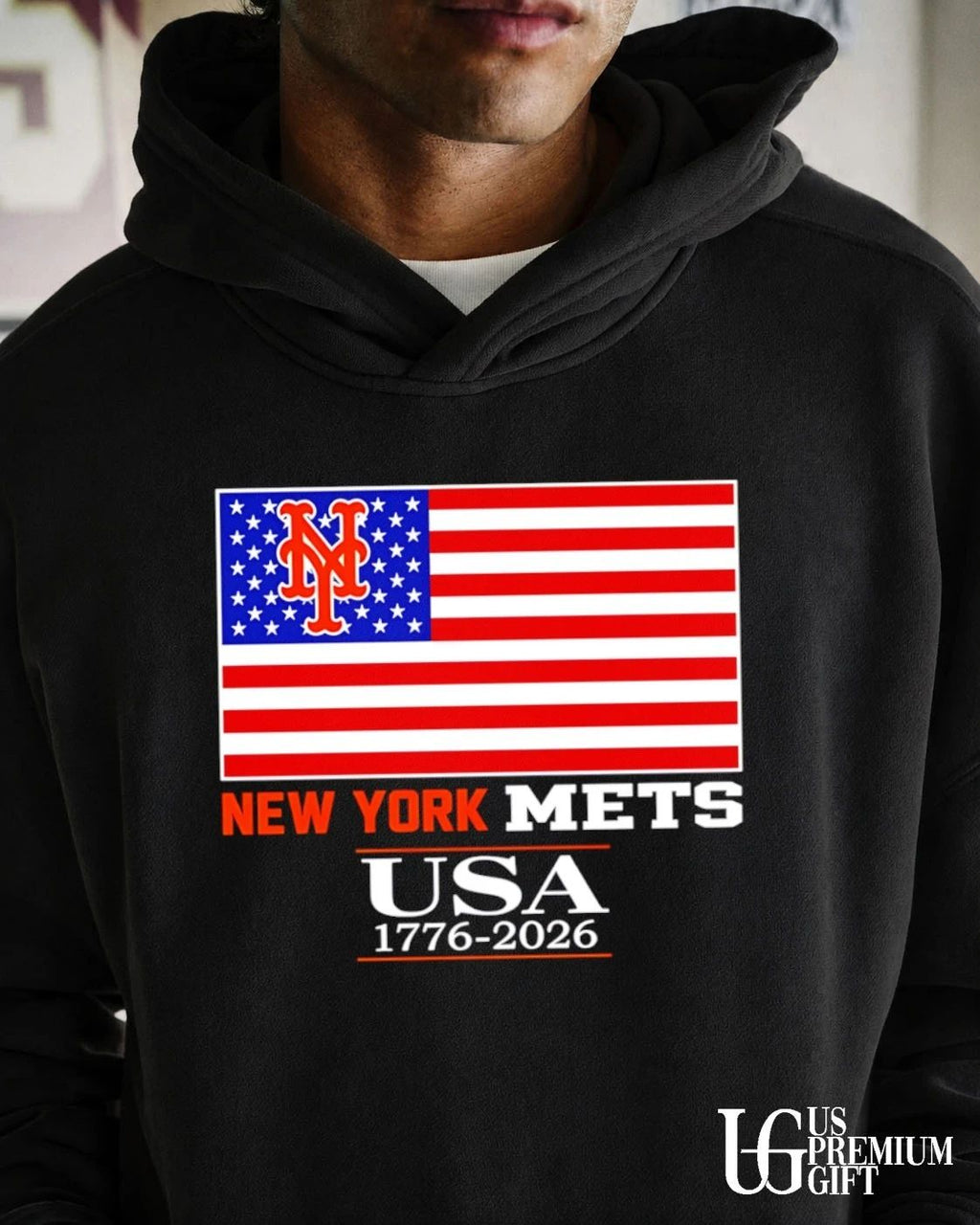 New York Mets USA 1776-2026 American flag logo shirt