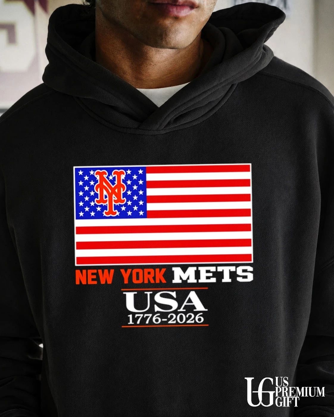 New York Mets USA 1776-2026 American flag logo shirt