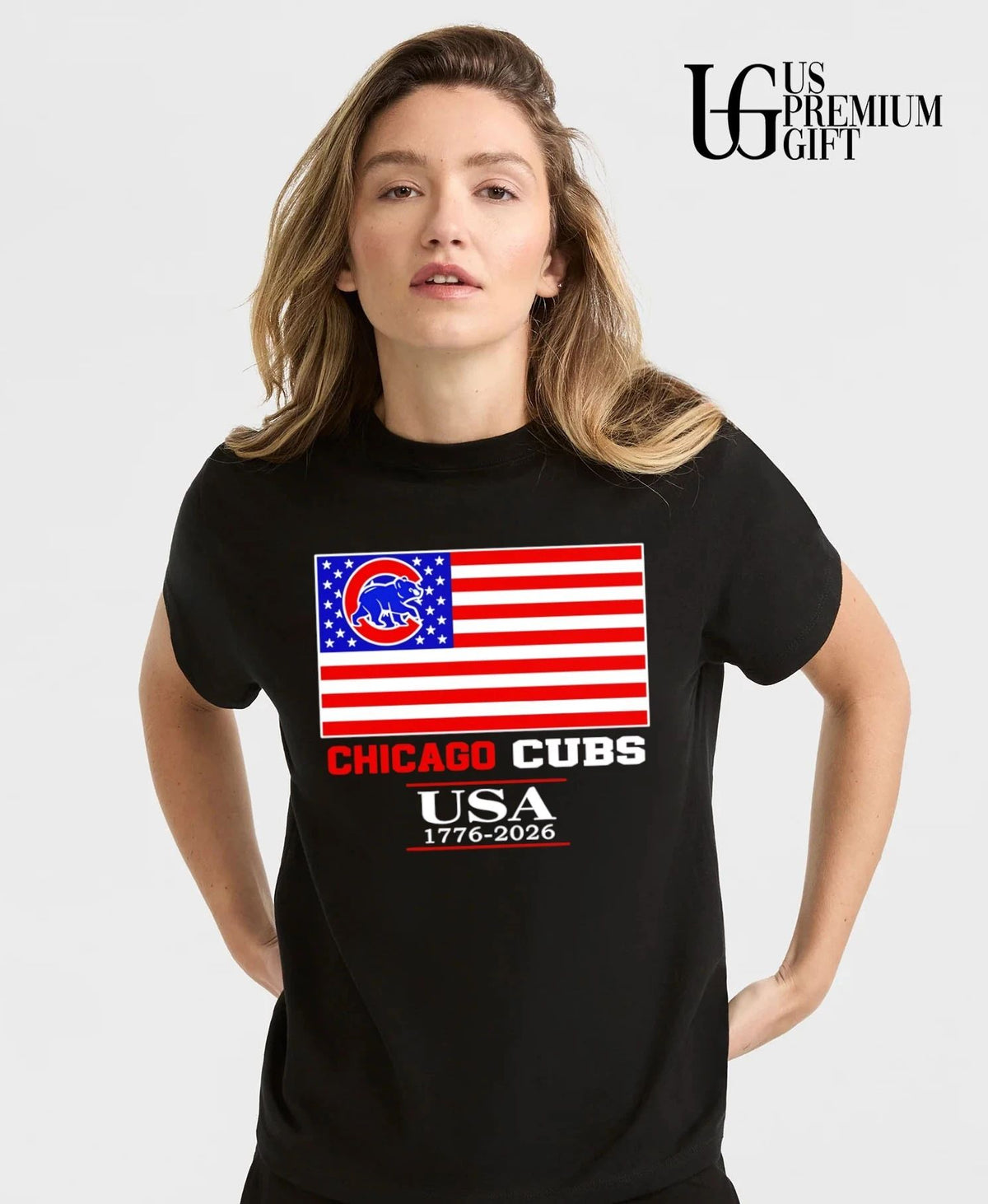 Chicago Cubs USA 1776-2026 American flag logo shirt