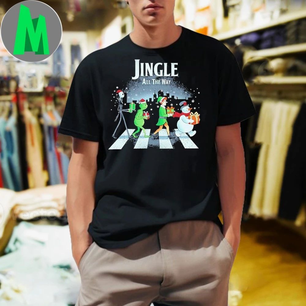 Jack Skellington And the Elf and Frosty the Snowman Jingle All the Way Jingle Road Shirt