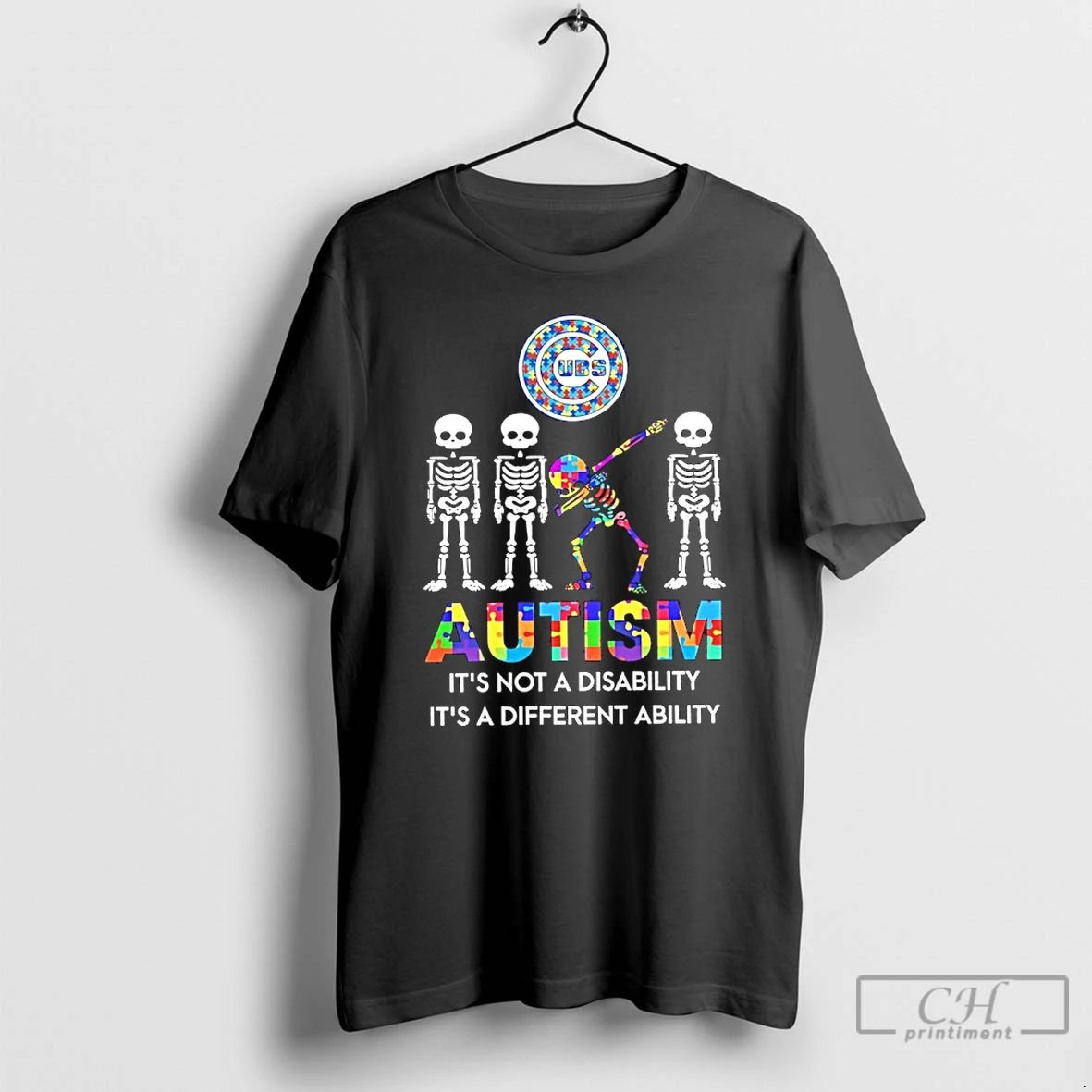 Classic Chicago Cubs Skeleton Autism Its Not A Disability Its A Different Ability T Shirts