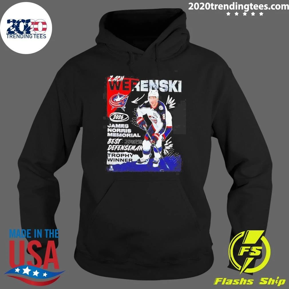 Zach Werenski Columbus Blue Jackets Fanatics Youth 2026 Norris Trophy Shirt