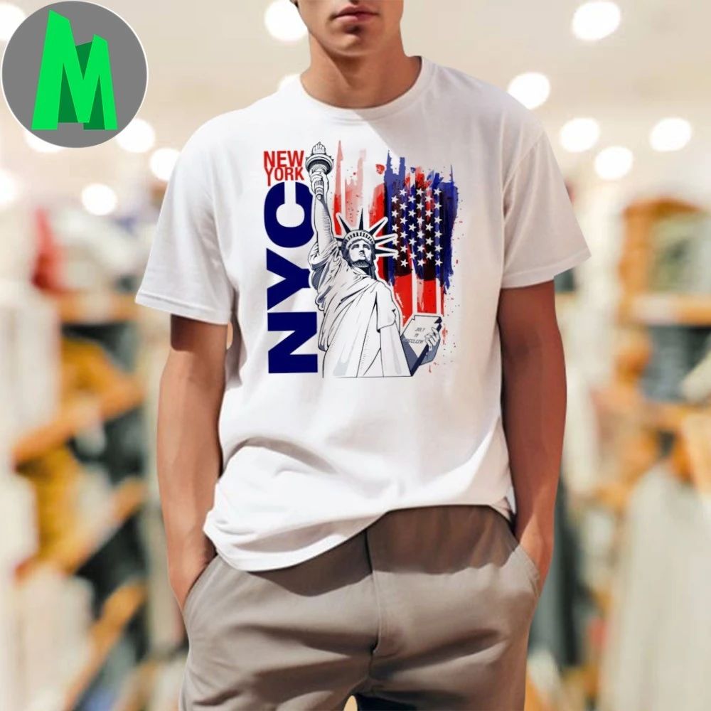 Nyc Tee New York City Statue Of Liberty With Usa Flag 2025 T-Shirt