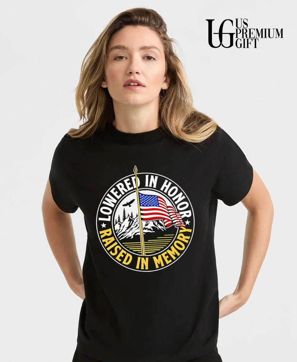 Lowered in Honor Raised in Memory American Flag Mountain shirt