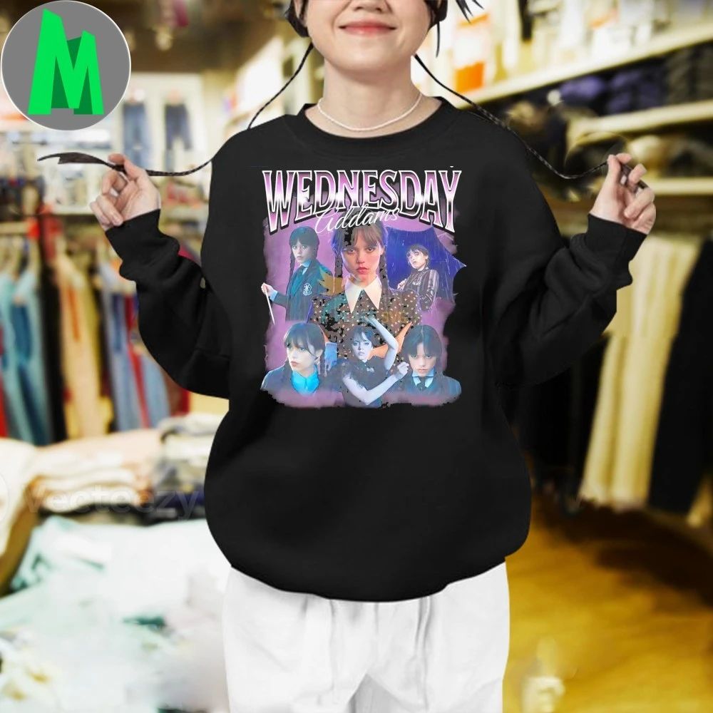 Wednesday Addams Season 2 Character Collage Gothic Purple Themed Shirt