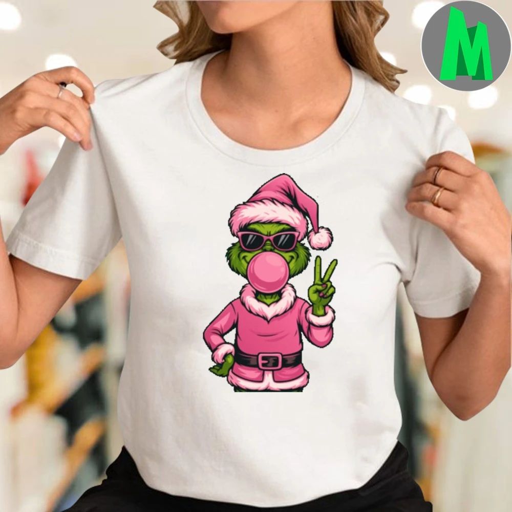 Grinch Bubble Gum Pink Santa Christmas Holidays Shirt