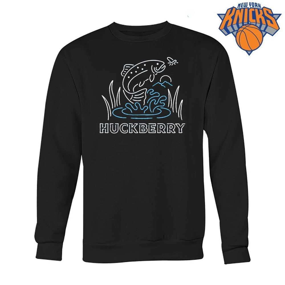 Huckberry Fly Fishing Rainbow Trout Jumping Out Of River Mountain Neon Line Art Shirt