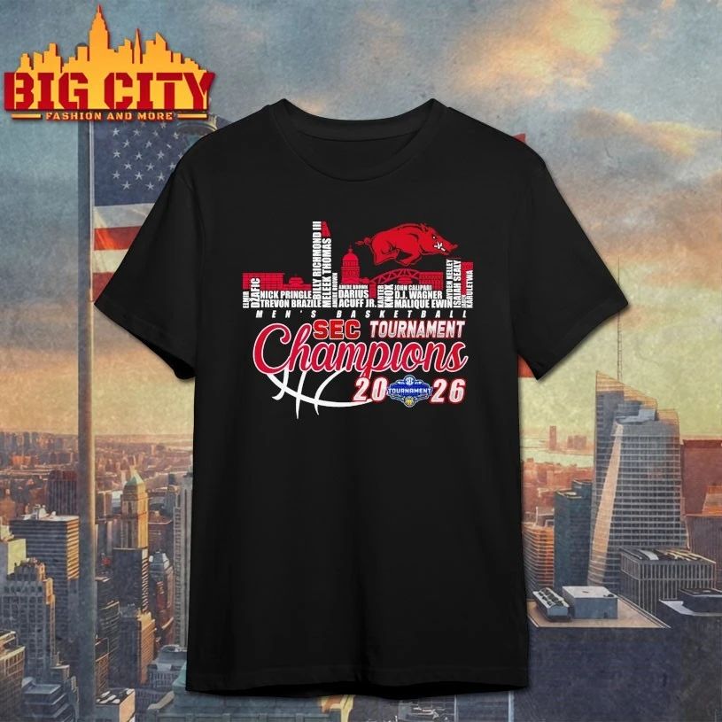 Arkansas Razorbacks men’s basketball 2026 sec tournament champions name sky line T-shirt