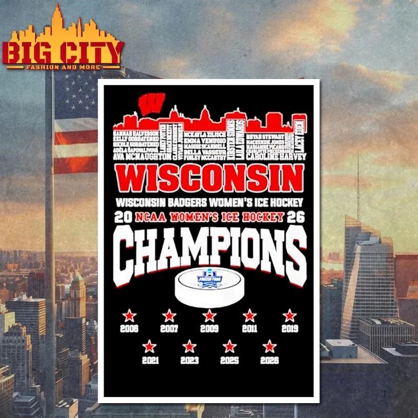 Wisconsin Badgers Womens Ice Hockey 2026 Champions Skyline City Shirt