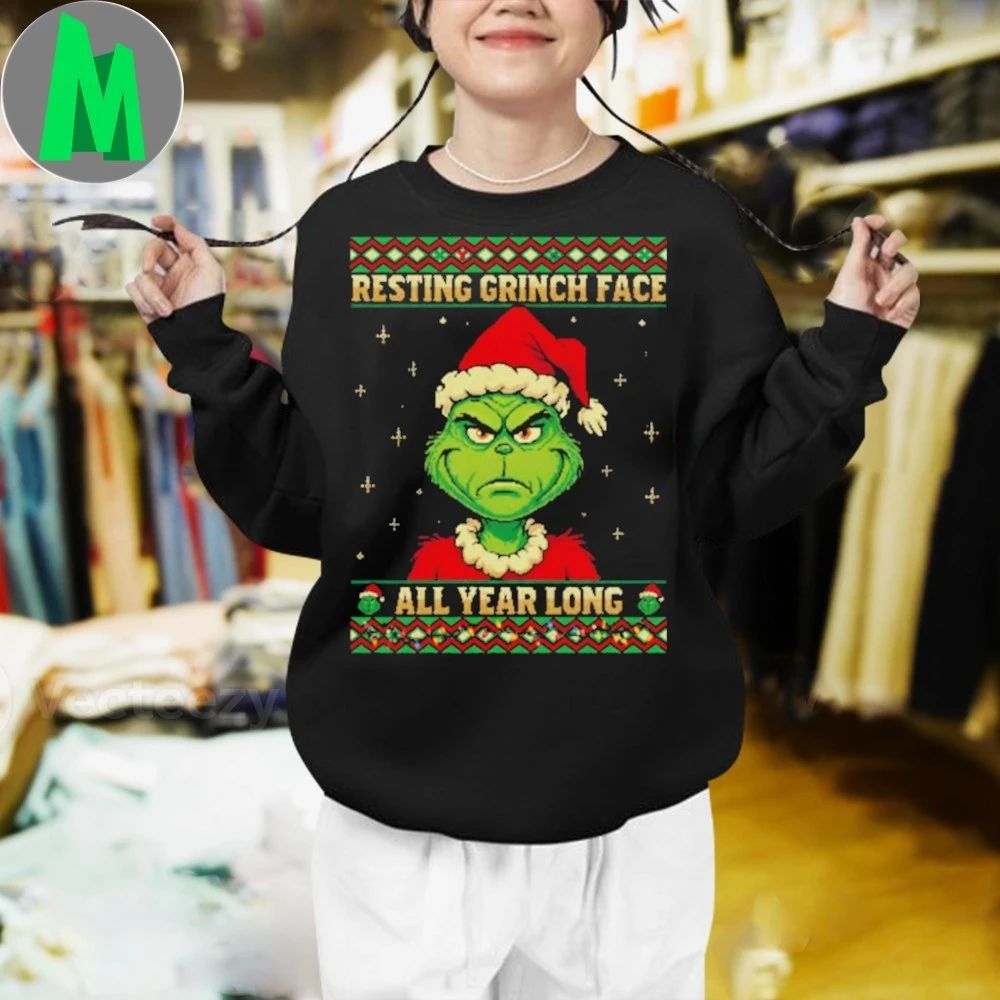 Resting Grinch Face All Year Holiday Knit T-Shirt