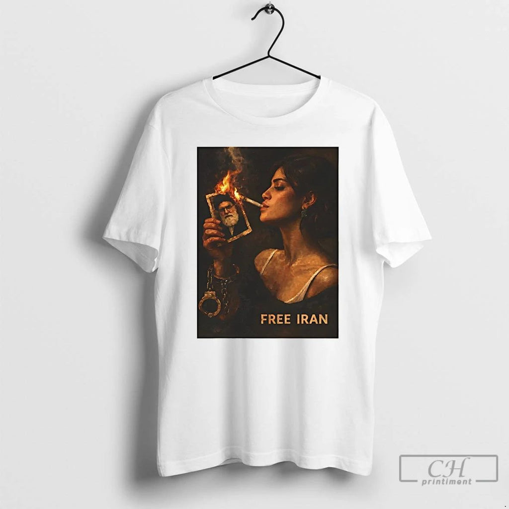 Classic Free Iran Support Graphic Woman Smoking Ali Khamenei Photo