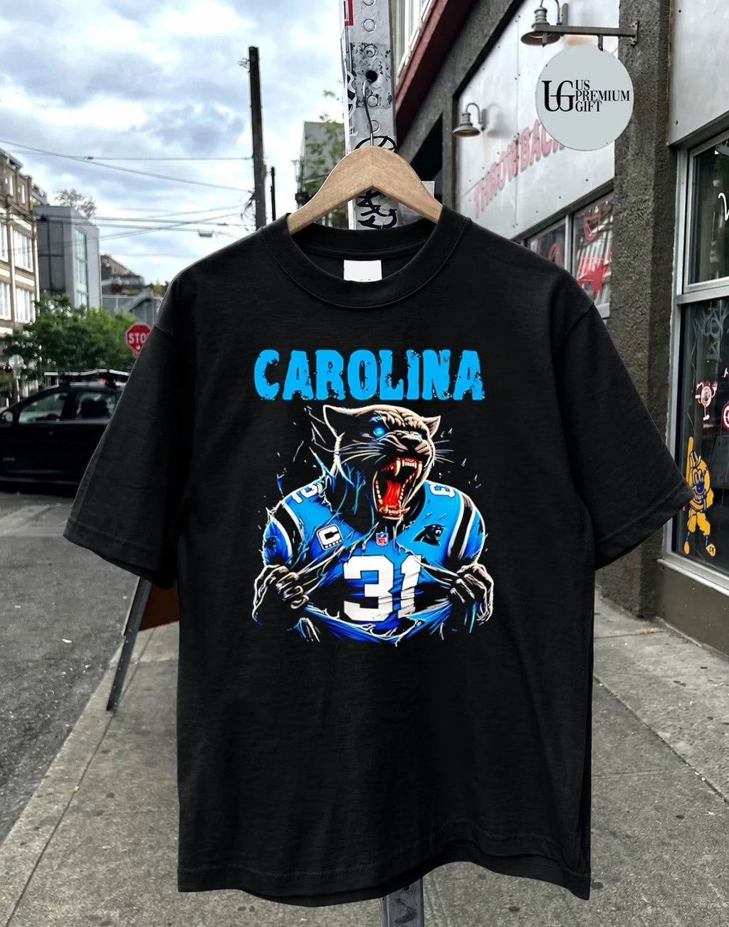 Carolina Panthers Snarling Beast Tearing Blue Jersey Distressed shirt