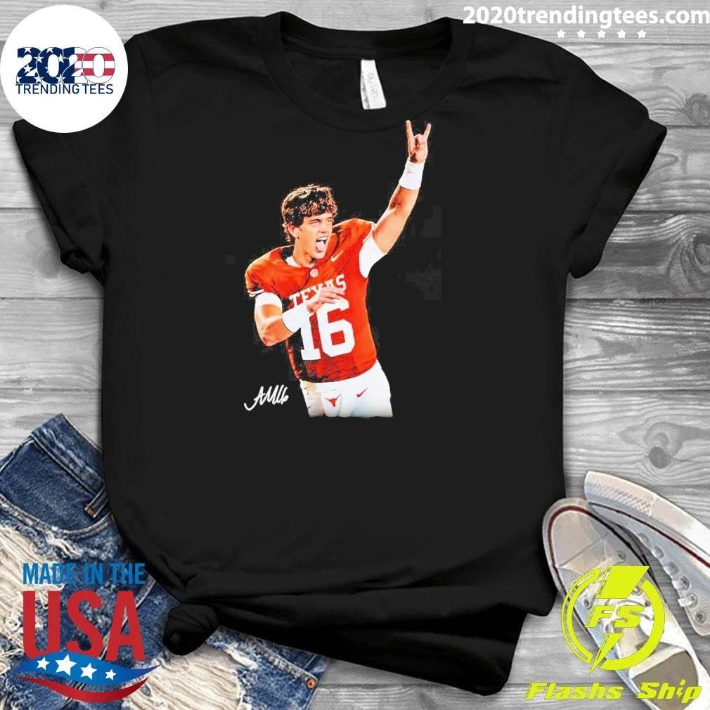 Arch Manning Texas Longhorns 16 Rock And Roll Sign Signature Shirt