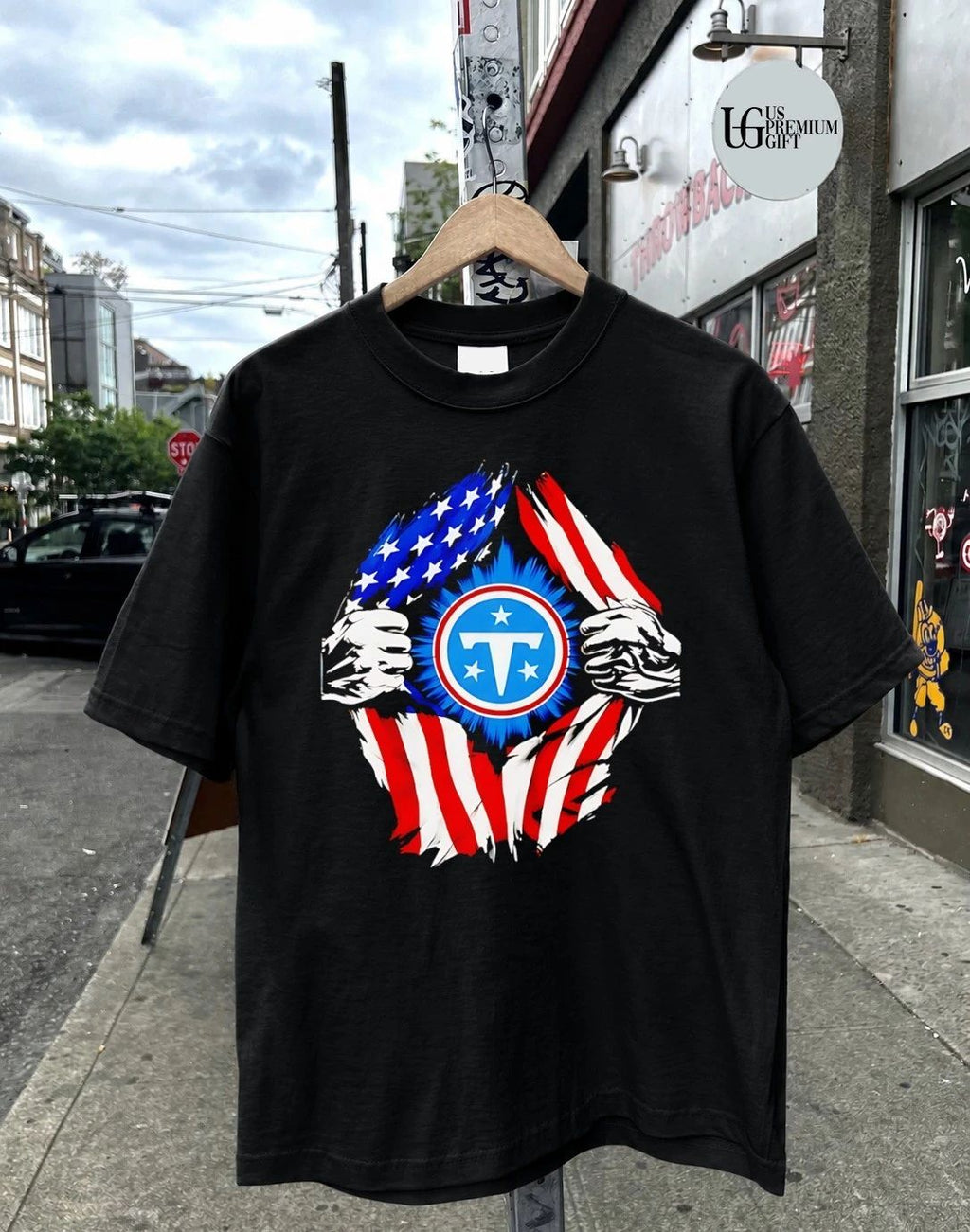 Tennessee Titans American flag ripped chest inside me shirt