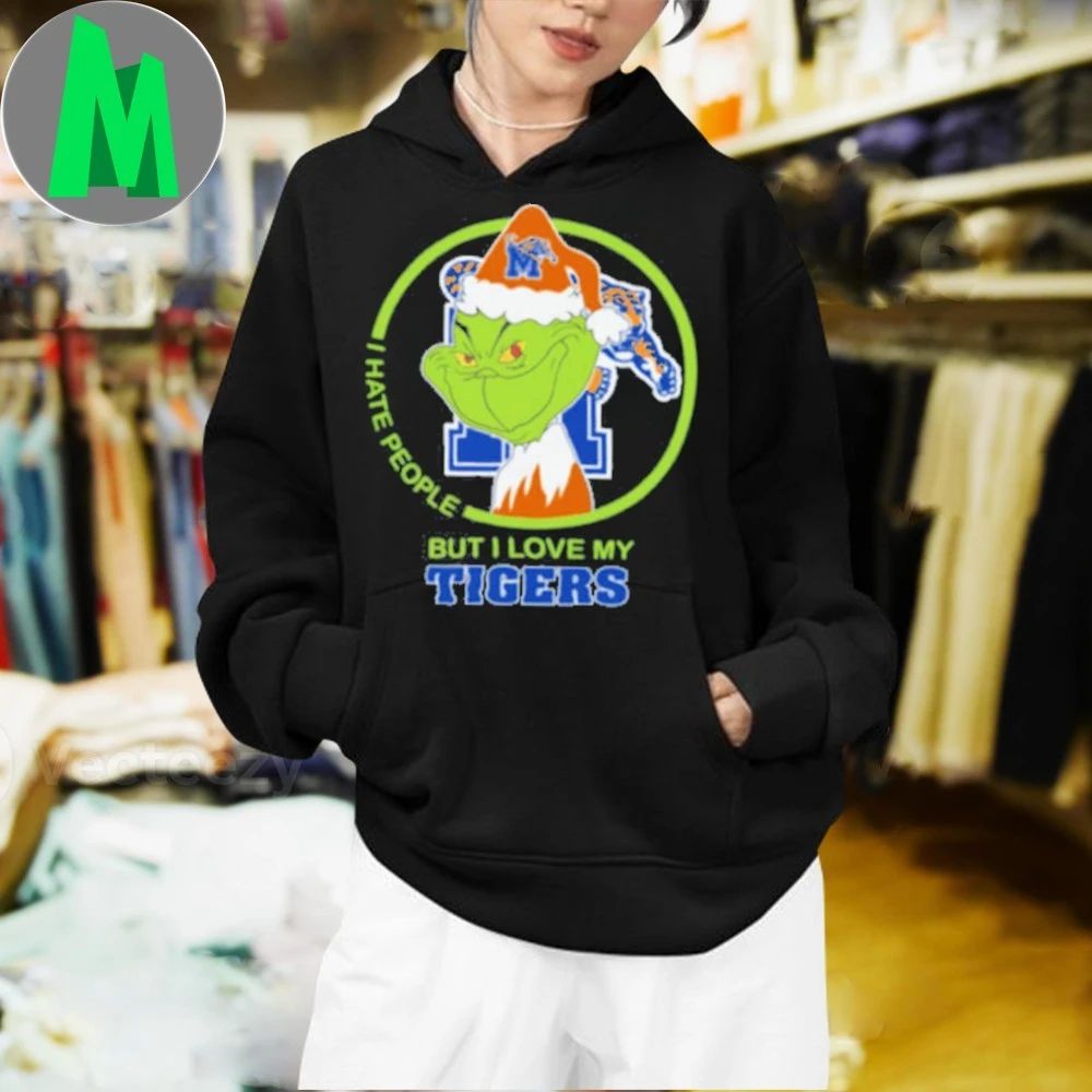 Memphis Tigers Grinch Christmas Hates People But Loves Football Logo Shirt
