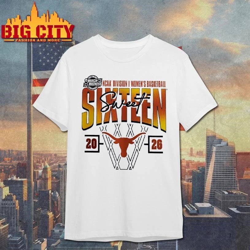 Texas Longhorns 2026 NCAA Women’s Basketball Tournament March Madness Sweet 16 Court Shot College Shirt
