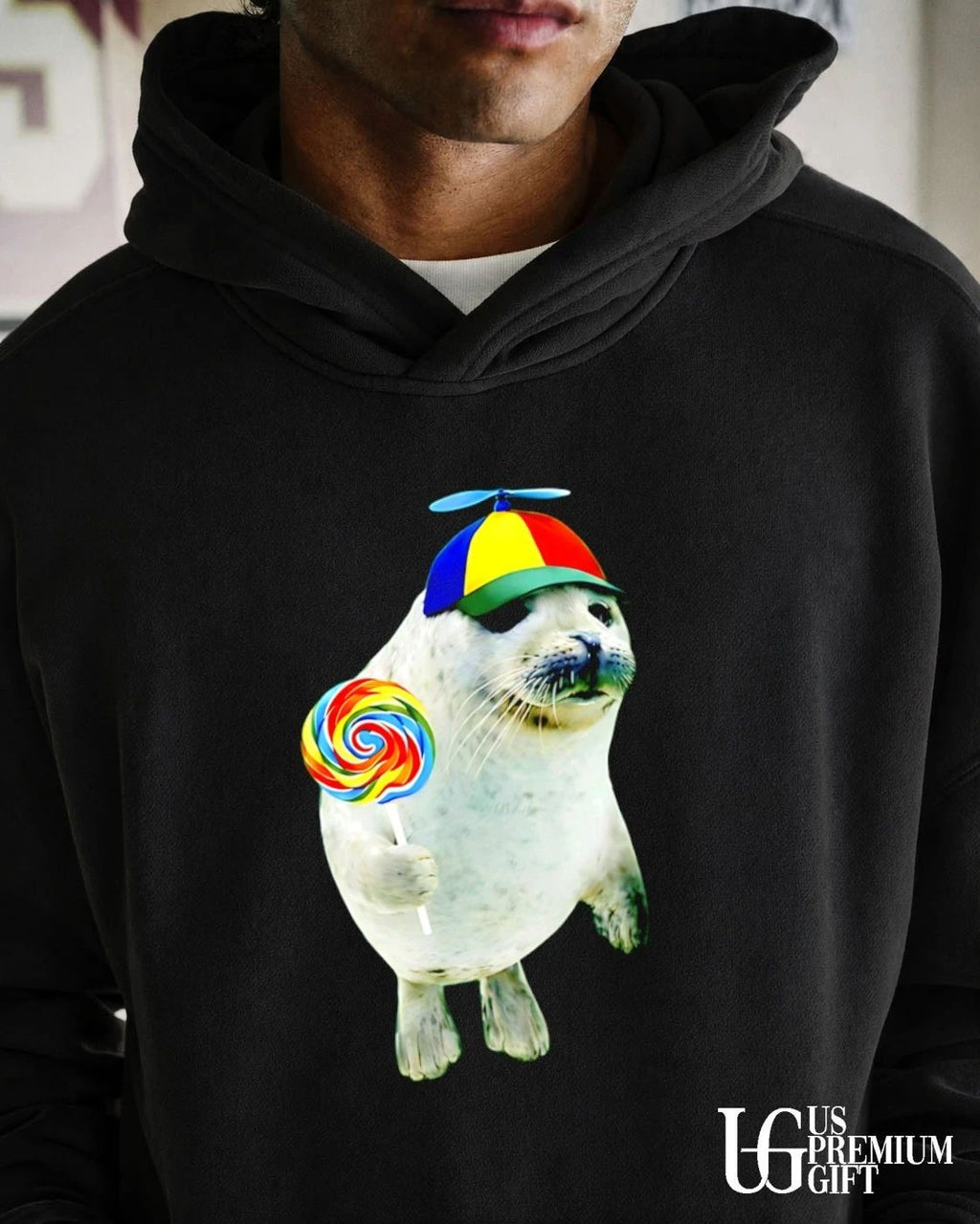 Cute Baby Seal with a Rainbow Lollipop and a Propeller Beanie shirt
