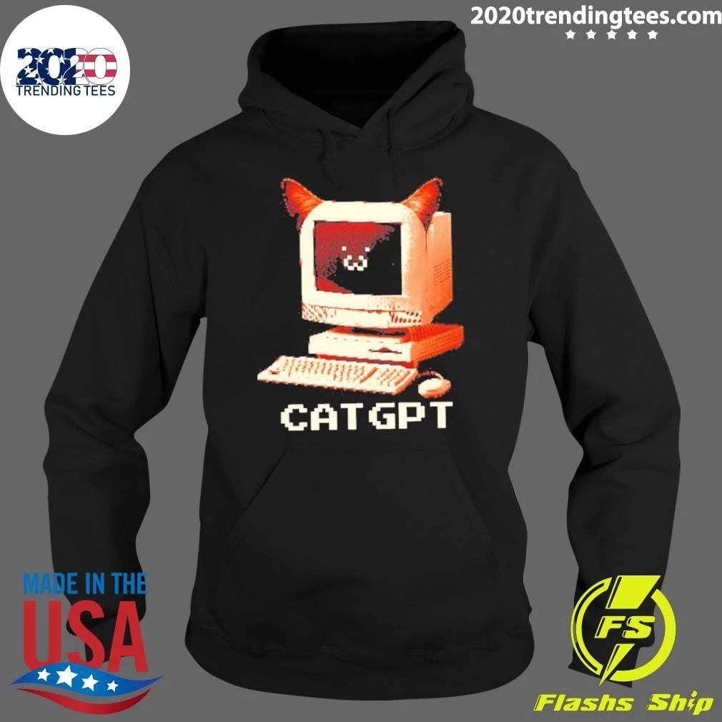 Catgpt Retro Computer Meme Cat Pixel Art Shirt