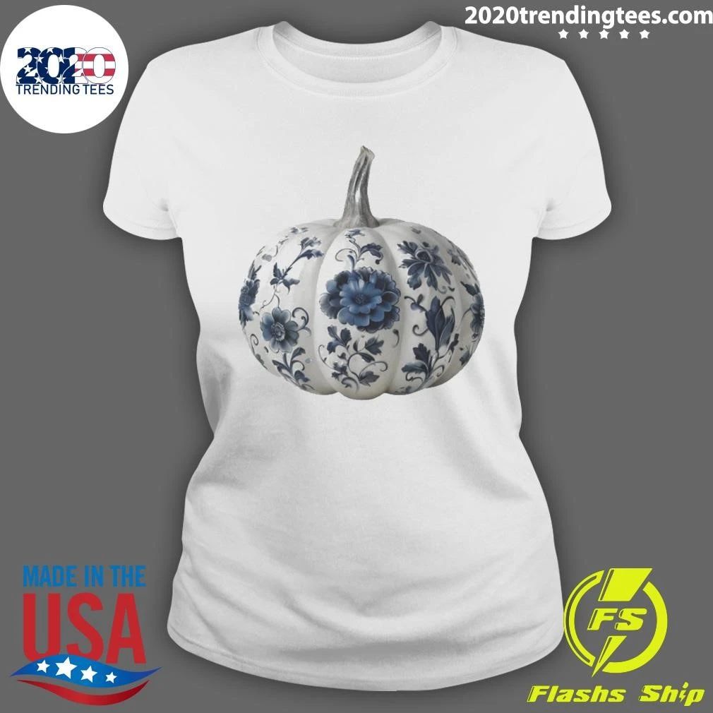 Blue Floral Porcelain Pumpkin Shirt