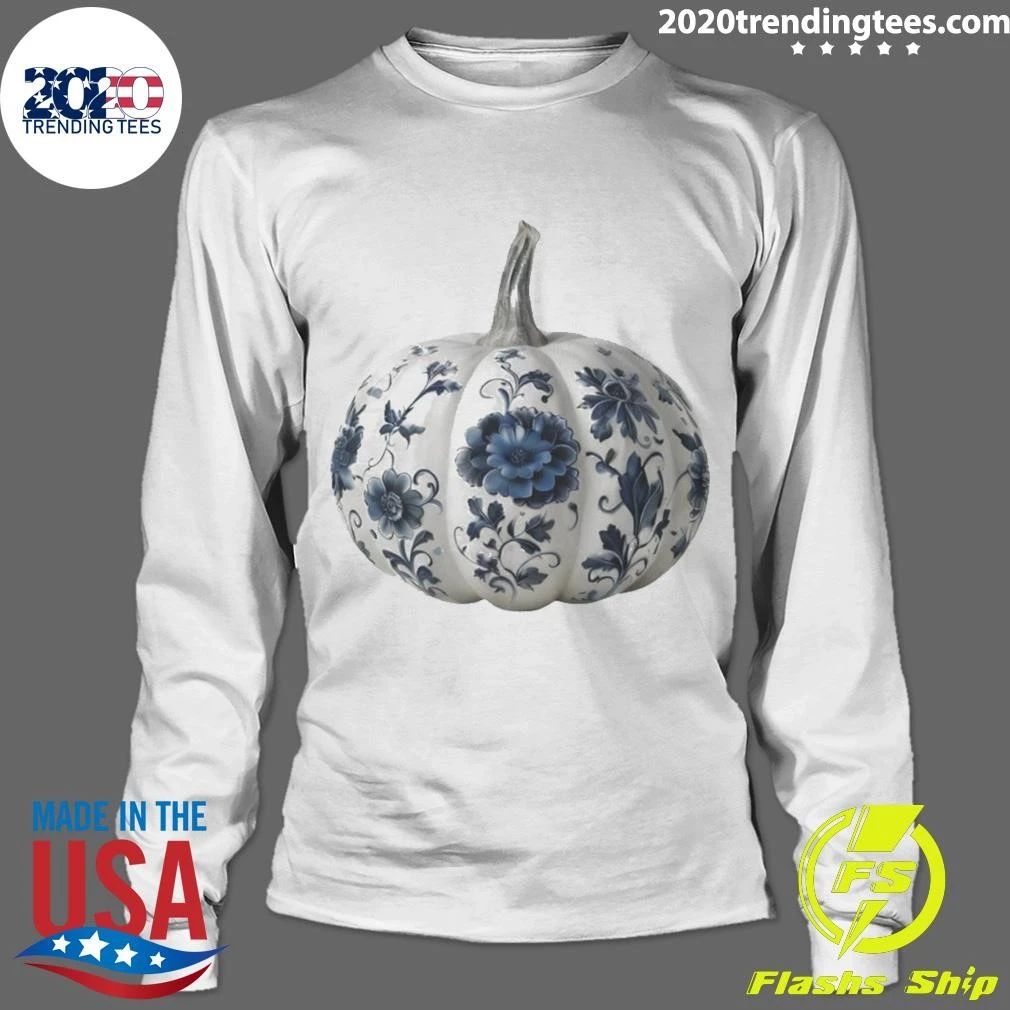 Blue Floral Porcelain Pumpkin Shirt