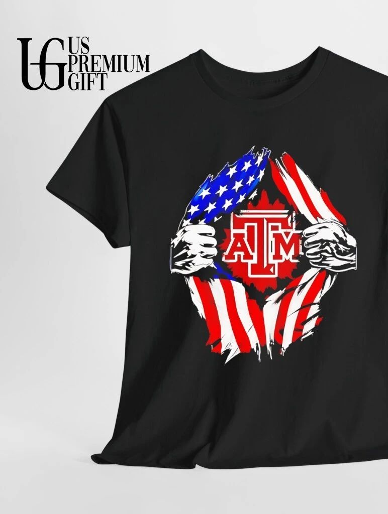 Texas A&M University inside me American flag logo shirt