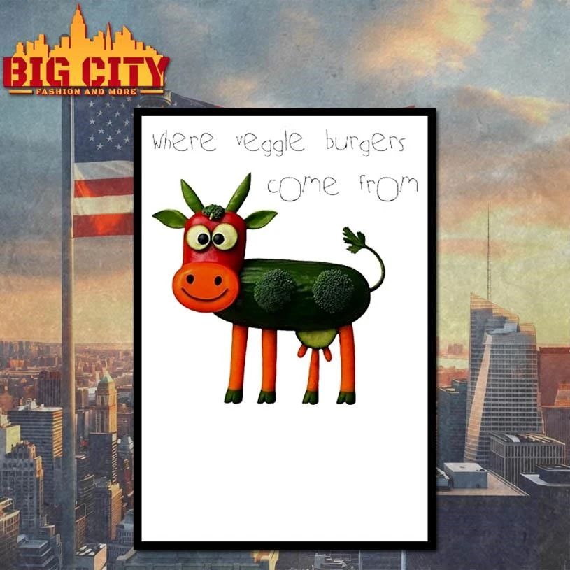Where Veggie Burgers Come From Veggie Cow Graphic Funny Shirt