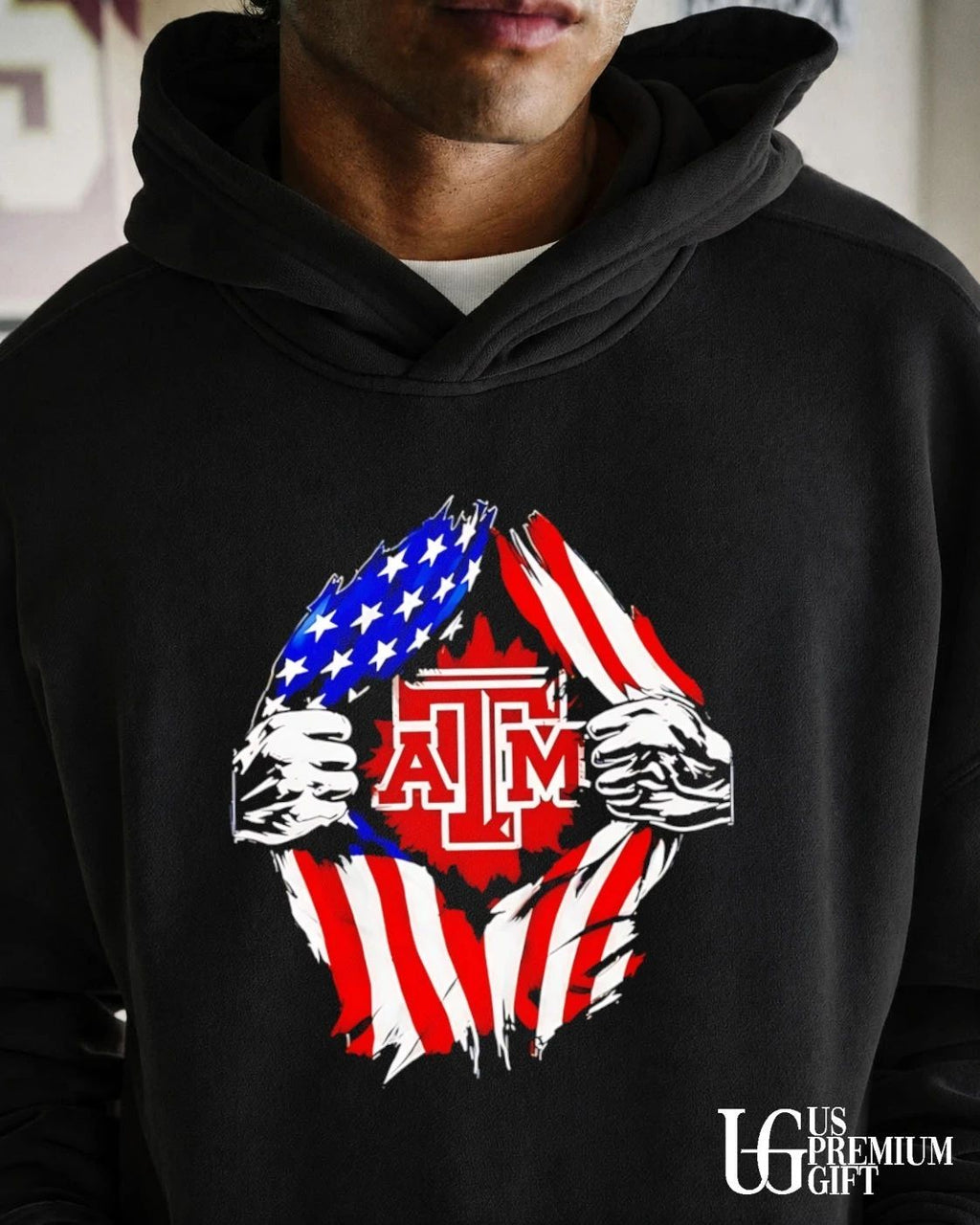 Texas A&M University inside me American flag logo shirt