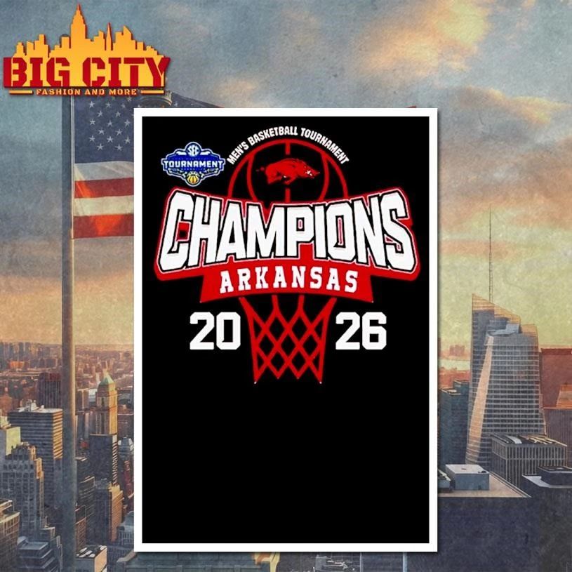 Arkansas Razorbacks 2026 SEC Men’s Basketball Tournament Champions Logo Mascot Shirt