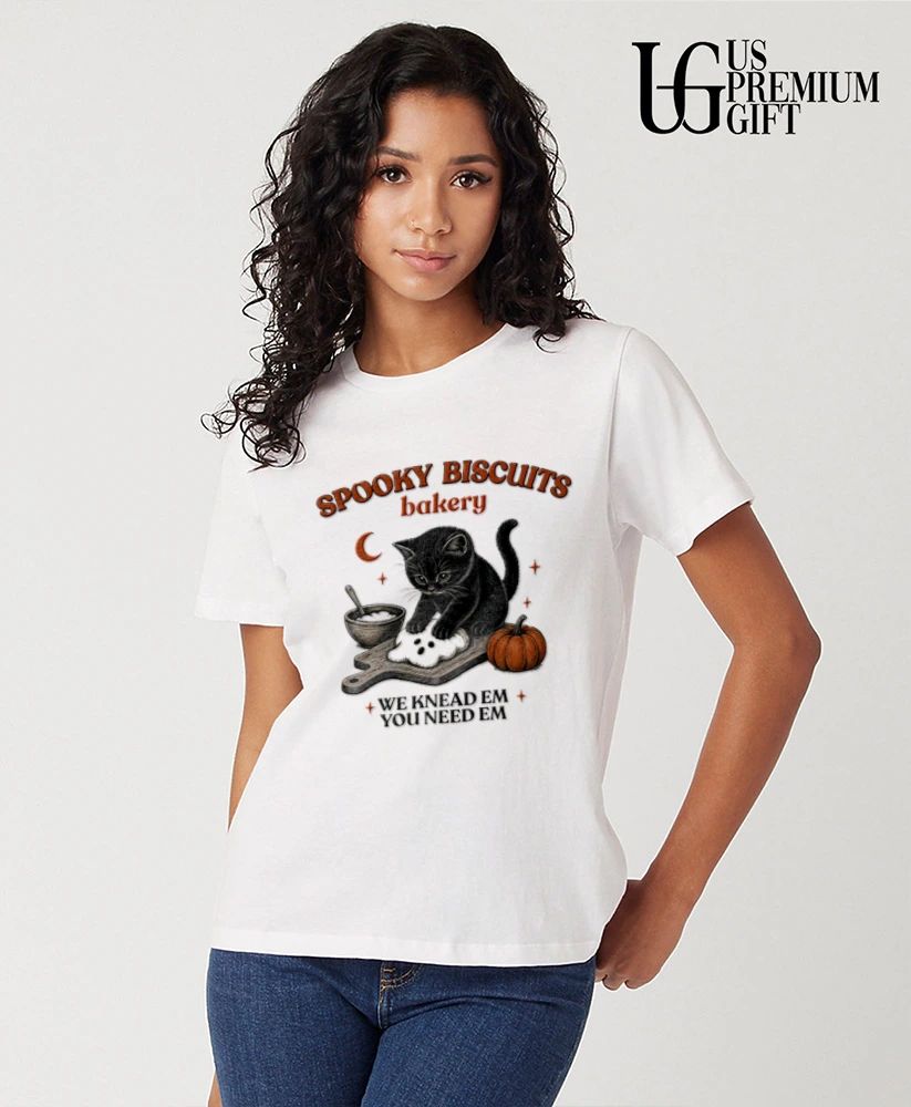 Black Cat Halloween spooky biscuits bakery we knead em you need em shirt
