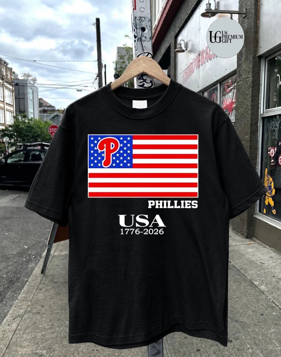 Philadelphia Phillies USA 1776-2026 American flag logo shirt