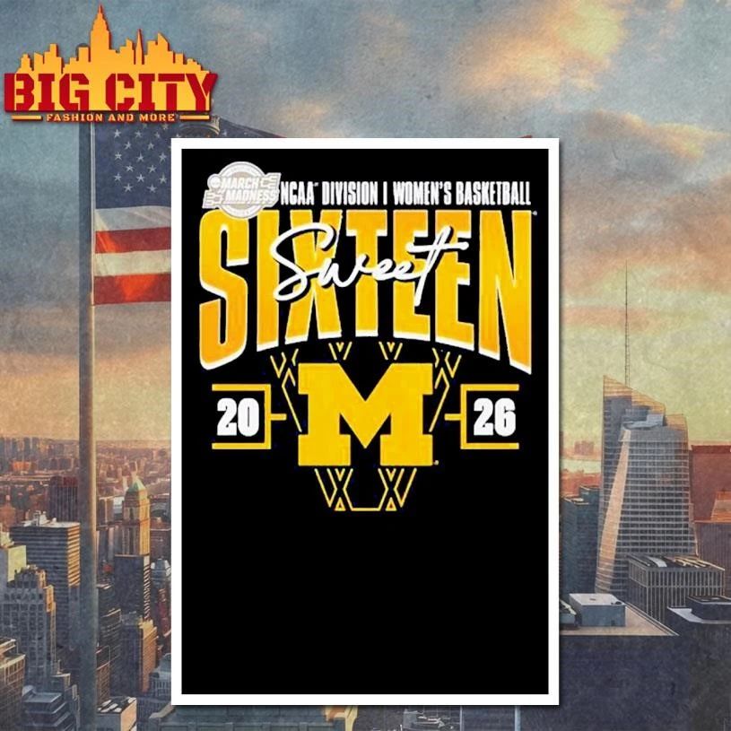 Michigan Wolverines 2026 NCAA Women’s Basketball Tournament March Madness Sweet 16 Court Shot Shirt