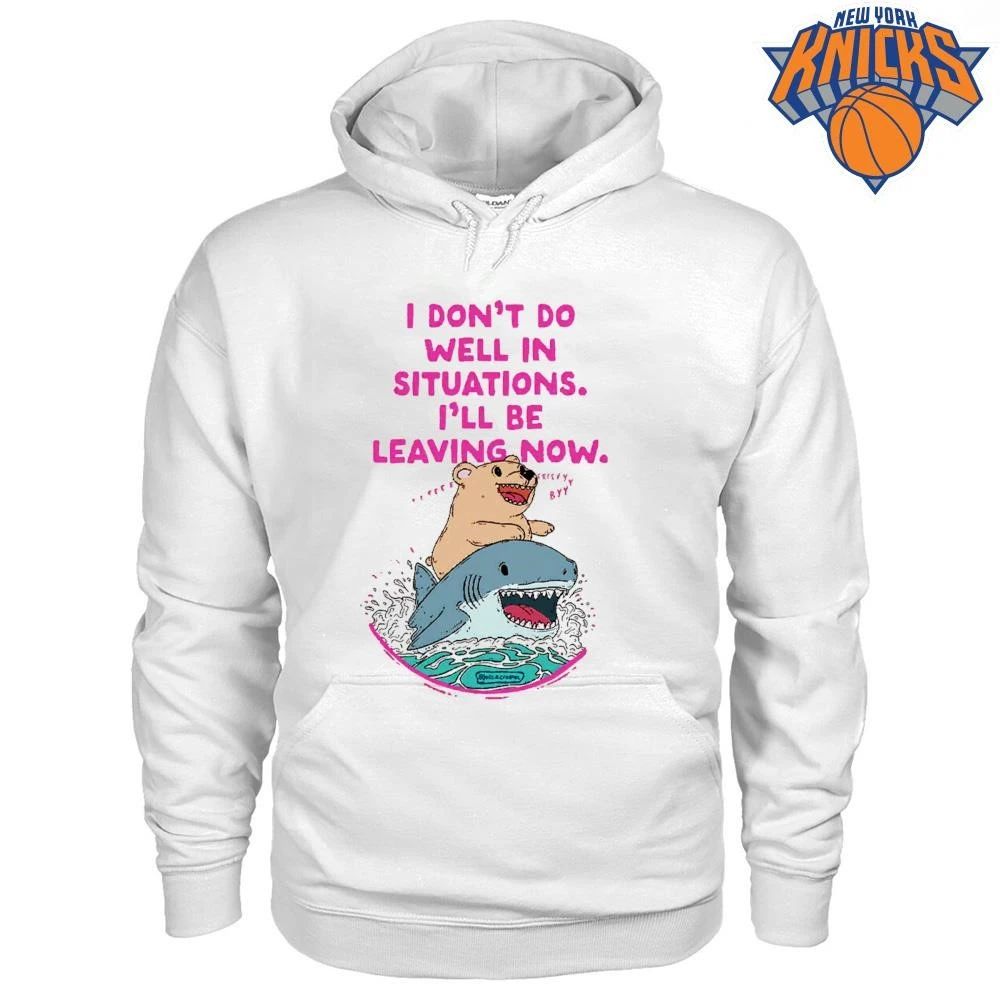 I Dont Do Well In Situations Ill Be Leaving Now Teddy Bear Riding Shark Funny Aesthetic Animal Shirt