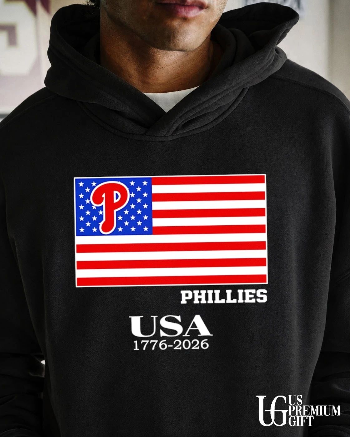 Philadelphia Phillies USA 1776-2026 American flag logo shirt