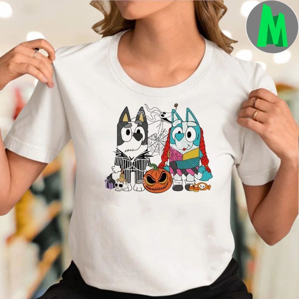 Bluey Jack Skellington and Sally Halloween Booey Shirt