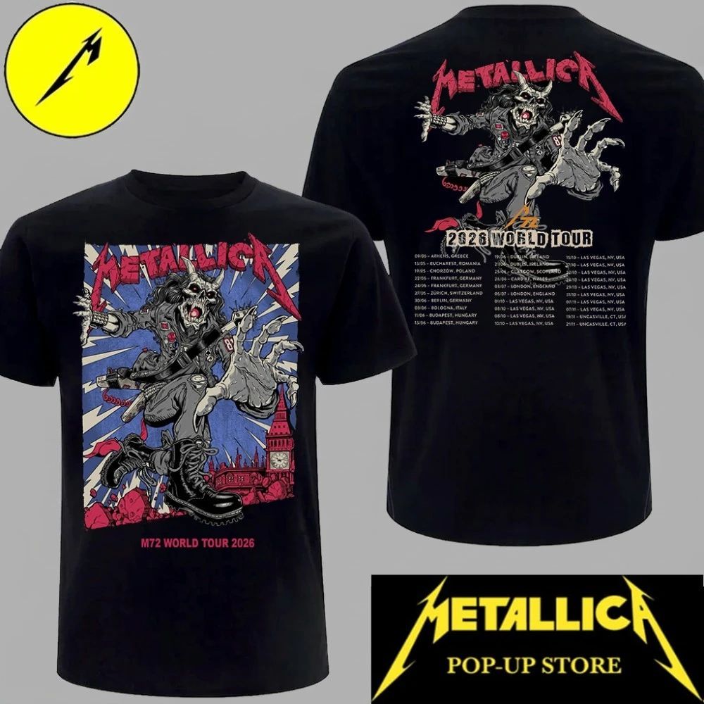 Metallica M72 London Stadium 2026 Two-Sided Graphic T-Shirt – Puis Calzada Art – Limited Edition Tour Merch