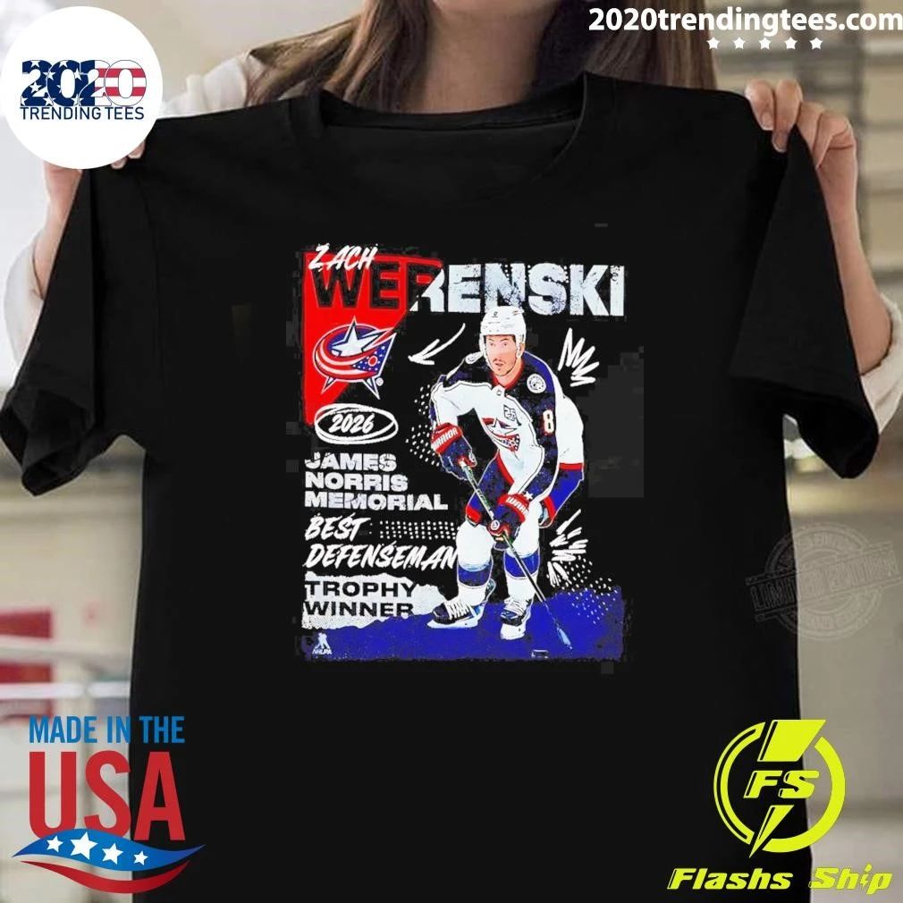 Zach Werenski Columbus Blue Jackets Fanatics Youth 2026 Norris Trophy Shirt