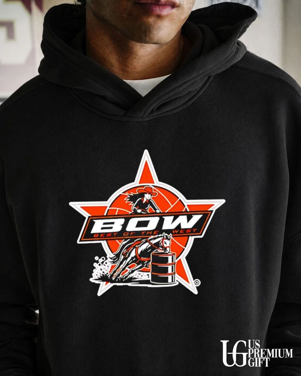 Bow Cowgirl Riding Horse Barrel Racing Rodeo Orange Star Emblem shirt