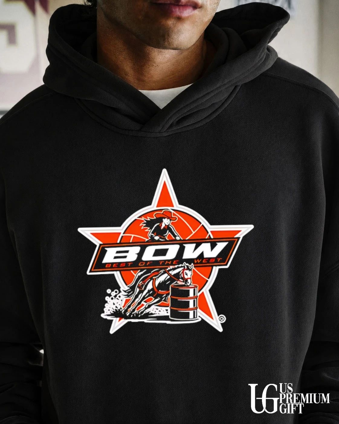 Bow Cowgirl Riding Horse Barrel Racing Rodeo Orange Star Emblem shirt
