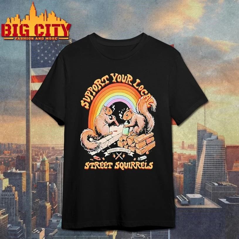 Support Your Local Street Squirrels Rainbow Vintage Graphic Shirt
