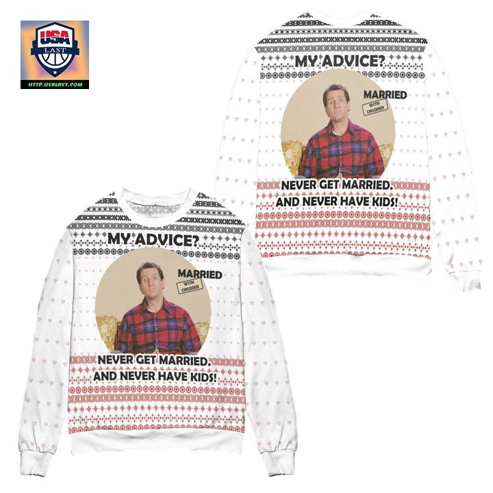 Van Der Bundy Nordberg Heart Pattern Ugly Christmas Sweater White