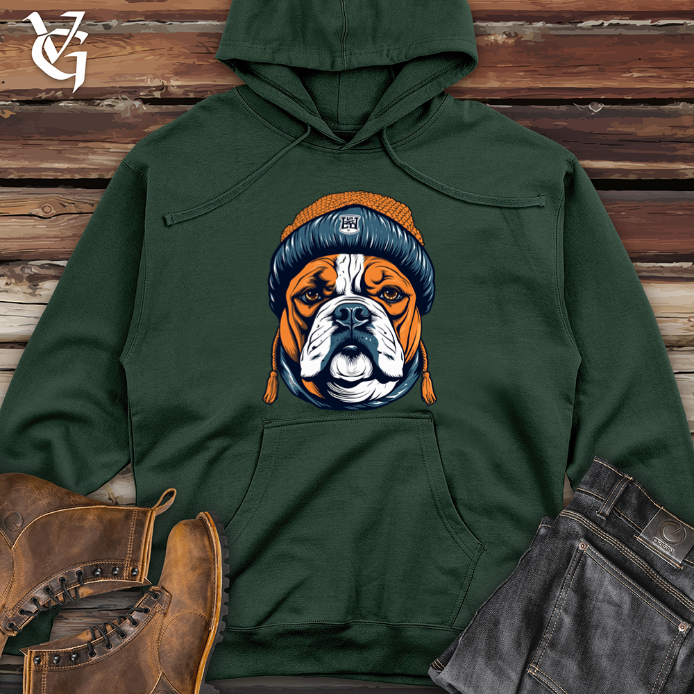 Vintage Beanie Wearing Bulldog Midweight Hooded Sweatshirt